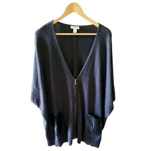 Ann Taylor Loft Black and Charcoal Gray Oversize Zip Front Cardigan Tunic Size M